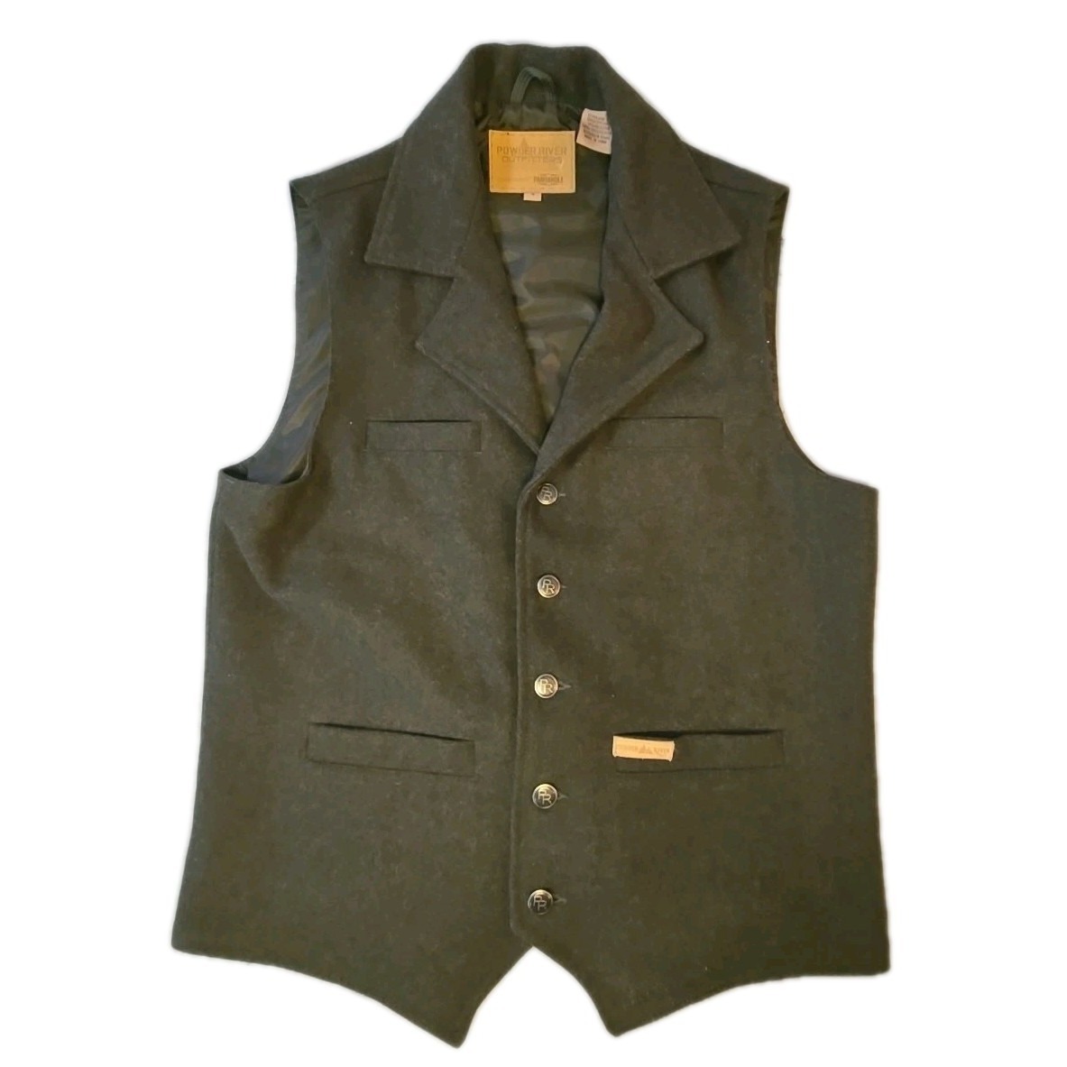 Powder River Outfitters Vest Men's S Green 80% Wool Western Rodeo Ranch Cowboy